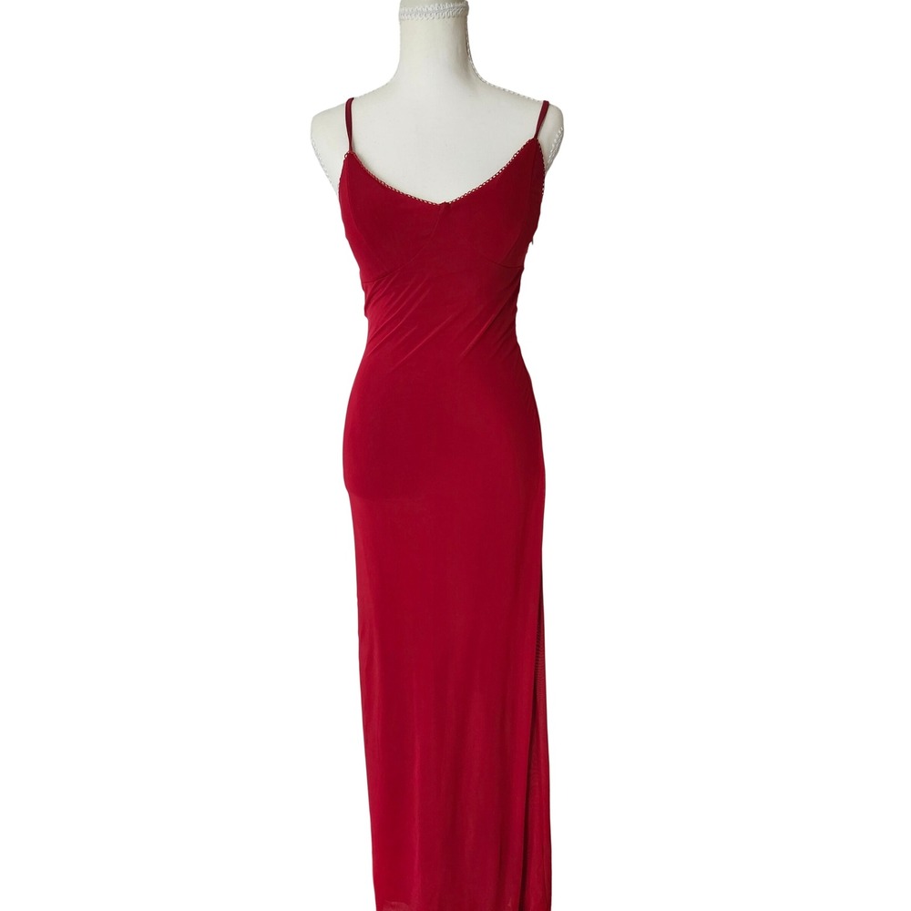 Red Mesh Maxi Dress Dark Romantic Whimsygoth Y2K Spaghetti Slip Small